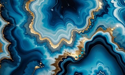 3d abstract marble wallpaper. Resin geode and abstract art, functional art, watercolor geode painting. golden, blue, turquoise and gray background, Generative AI - obrazy, fototapety, plakaty