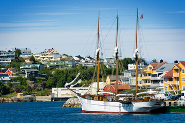 Three-masted ship at the Kristiansund quay, Norway - 695436494