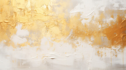 Abstract gold and white oil painting on canvas texture background. Closeup of acrylic paint strokes on canvas.	