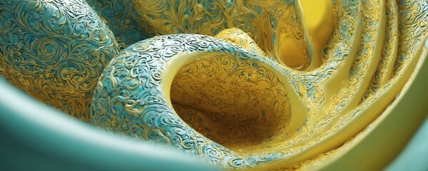 a close up of a blue and yellow vase
