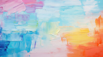 Abstract colorful oil painting on canvas texture background. Closeup of acrylic paint strokes on...