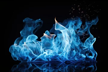 Fototapeten blue fire on isolated black background © Syarif
