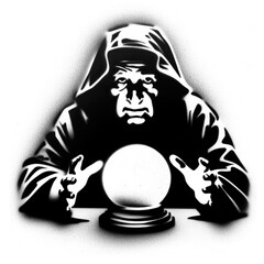 a fortune-teller in stencil-art style,black and white, generative ai