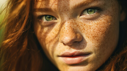 Woman portrait fashion person natural beauty style face female young caucasian freckles model skin