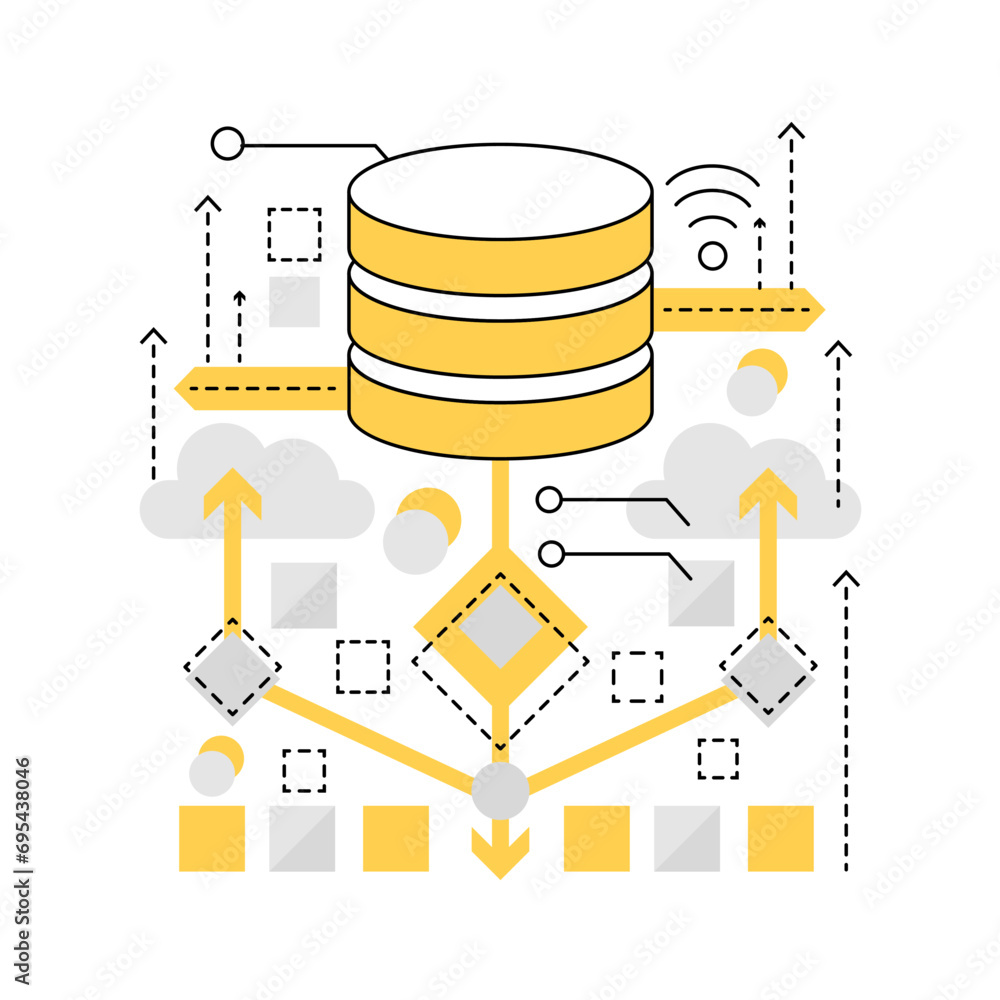 Poster organized data storage. data management, database service graphic icon illustration