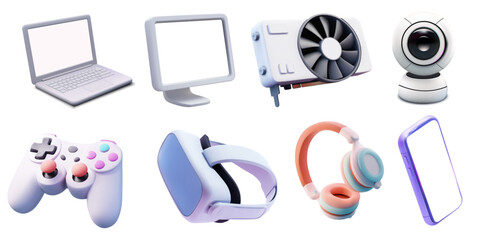 Collection of Modern Gadgets and Electronic Devices in 3D Illustration Over White Background. Vector illustration icon set © ZinetroN