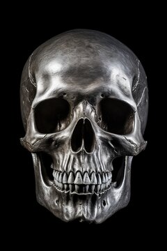 a silver skull on isolated black background