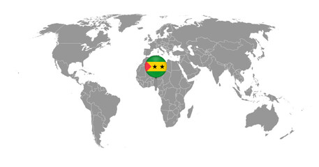 Fototapeta na wymiar Pin map with Saint Thomas and Prince flag on world map. Vector illustration.