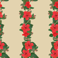 red hibiscus flower arrangement seamless pattern