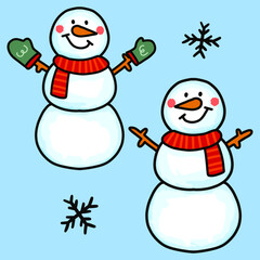 set of  Snowman winter cartoon vector