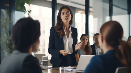 Confident woman leading a meeting in an office - Powered by Adobe
