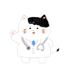 医者のねこ　手描きイラスト