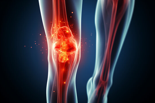 Runner with joint pain, arthritis and tendon problems. AI Generative.