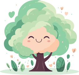 funny cartoon tree in kawaii style. vector illustration