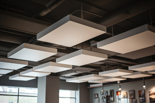 Acoustic Ceiling With Lighting Fixtures And Soundproofing