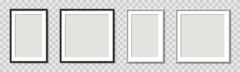 Picture photo frame realistic set empty mockup, wall presentation, frames with shadow, blank frame border mockups, isolated pictures frames mock-up in different forms - stock vector