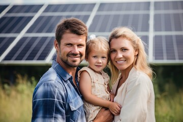 Happy Family With Solar Panels, Embracing Green Energy