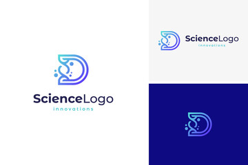 Colorful letter D creative with science technology logo design vector, Science logo design template