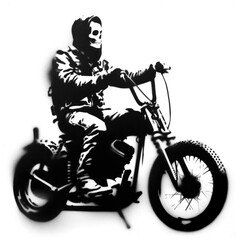 biker from hell in stencil-art style,black and white, generative ai