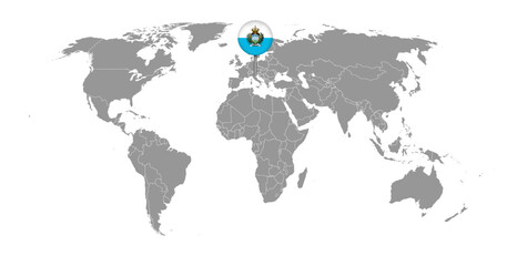 Pin map with San Marino flag on world map. Vector illustration.