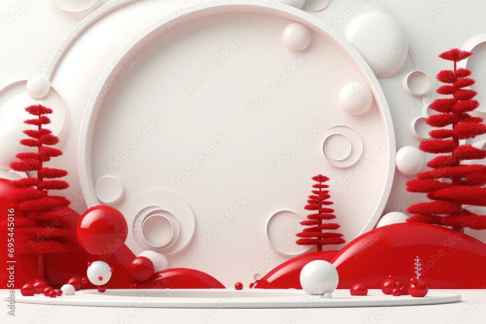 Poster a white plate with a red christmas tree in front of a white plate with a red christmas tree in front