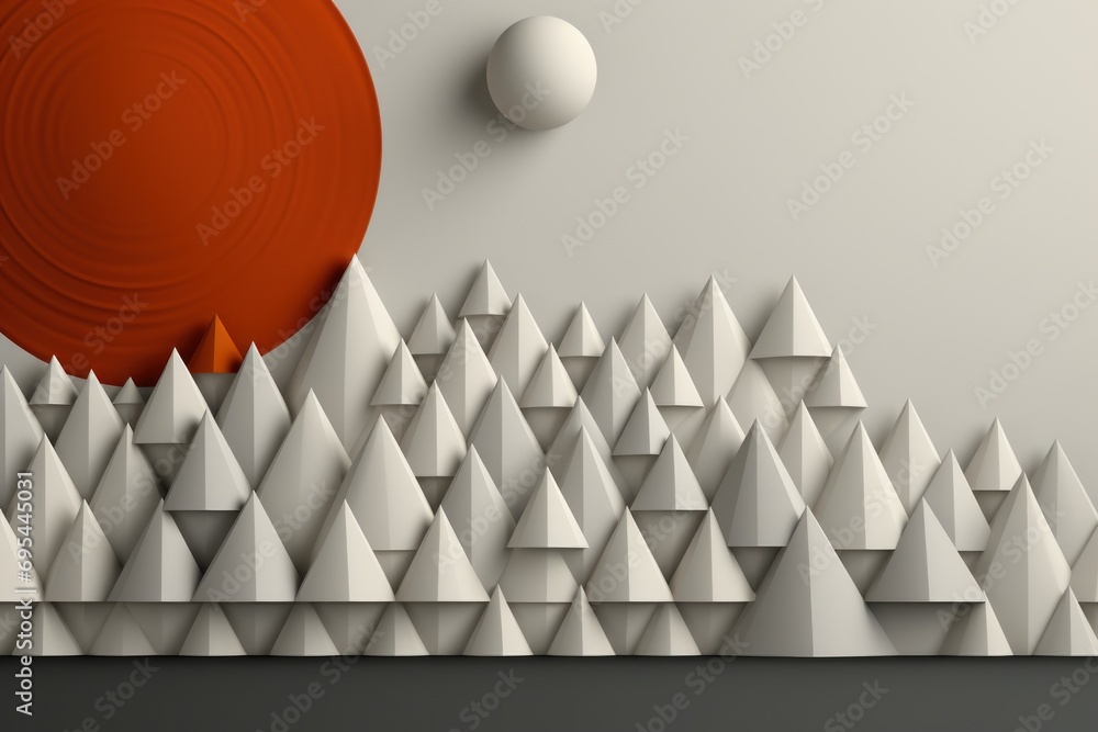 Poster a red ball is in the middle of a mountain range with a red ball in the middle of the mountain range 