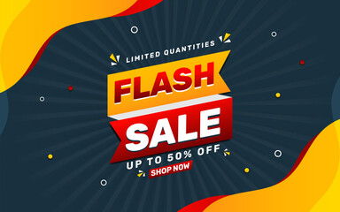 Flash sale poster, sale banner design template with orange and red background.