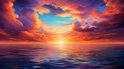 A breathtaking view of an incredible sea sunset, as the sun paints the sky in shades of orange and...