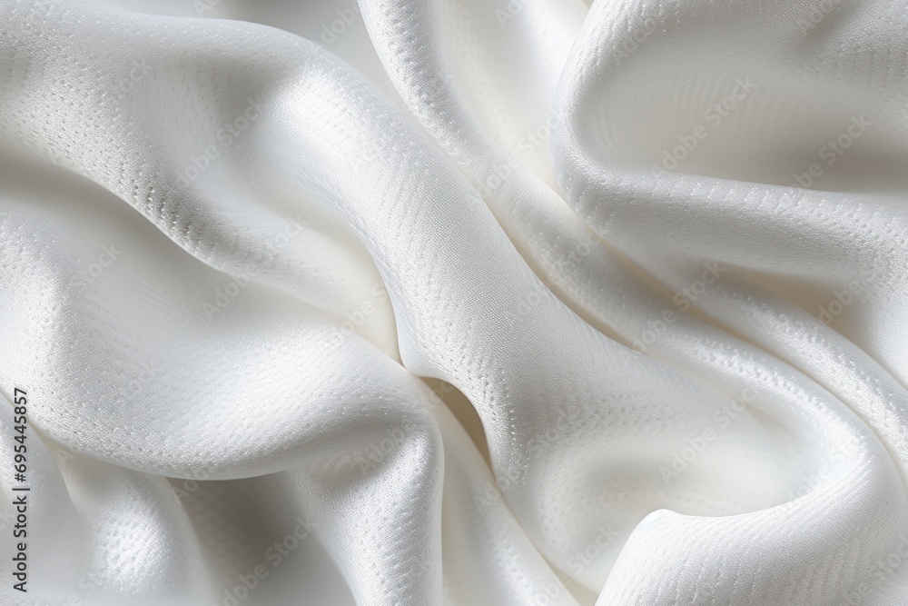 Poster a close up of a white fabric that is very soft and drapy with a pattern of wavy lines on the top of 