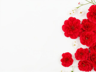  red flowers composition on white background