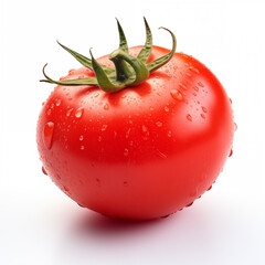Tomato with water drops isolated on white background.  Generative AI