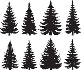 Obraz premium Silhouette Solid Vector Icon Set Of Christmas Tree, Yule tree, Fir tree, Tannenbaum, Evergreen, Conifer, Pine tree, Holiday tree, Festive tree, Decorated tree, Seasonal tree.