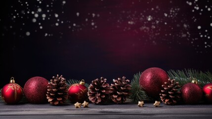 New year dark background. Festive christmas New year ornaments advent celebration holiday. Banner, poster, copy  space 