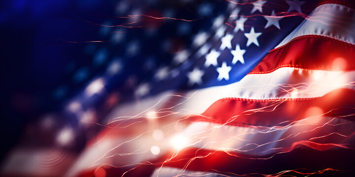 Flag of the united states waving 4th of july bokeh background