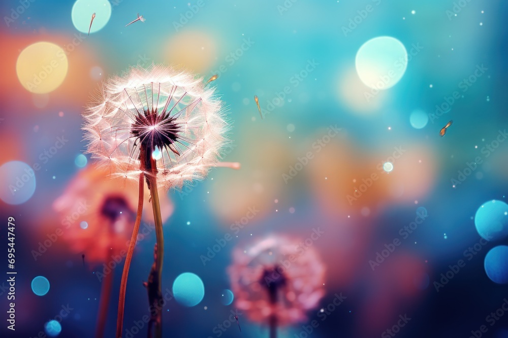 Aufkleber a close up of a dandelion on a blurry background with a blurry image of the dandelion in the foregro