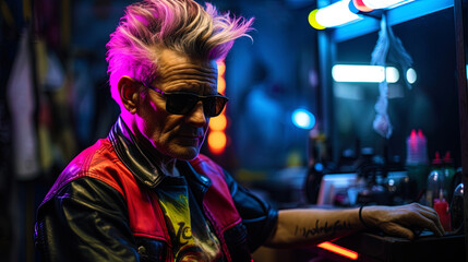Obraz premium A hairdresser in the style of neon: flickering shades and uniqueness