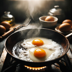 A fried egg is fried in a pan