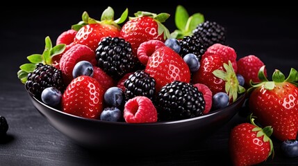 Obraz premium A bowl of fresh mixed berries. strawberries, blueberries, and raspberries. Healthy
