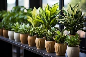 Fototapeta na wymiar Discover air-purifying wonders with visuals showcasing snake plants, spider plants, and peace lilies, promoting their health-boosting benefits in interiors