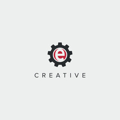 Abstract letter E Gear logo icon on white background.