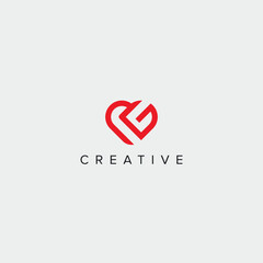 Abstract letter G heart logo vector symbol. Valentines day logotype concept.
