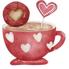 cup of coffee with heart shaped cookies