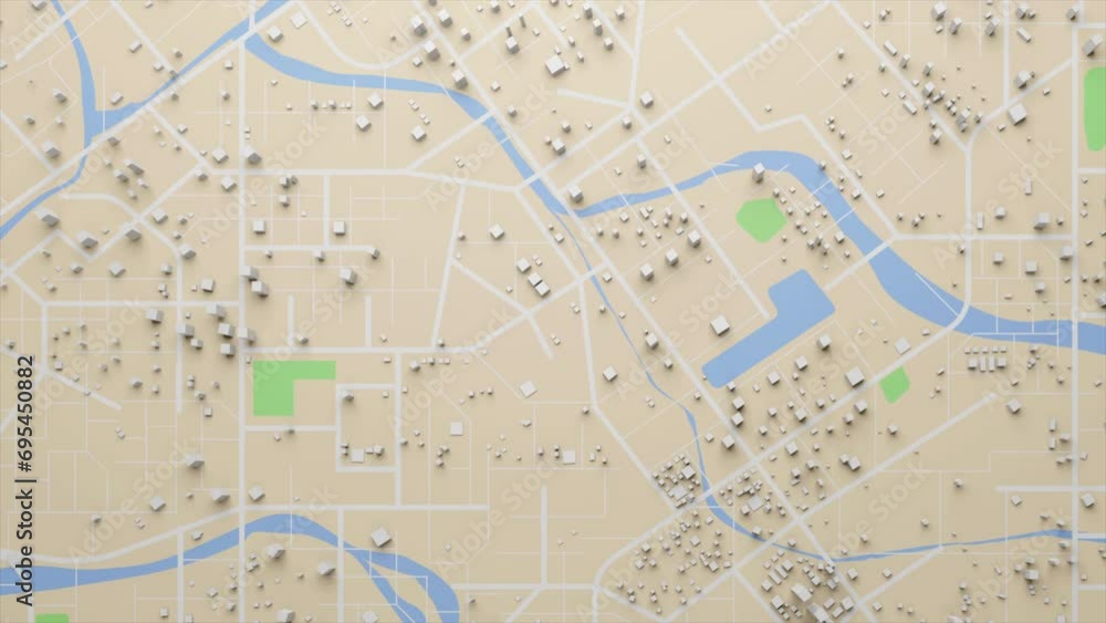Poster 3d rendering top view city map with navigator line and destination gps technology transportation, fu