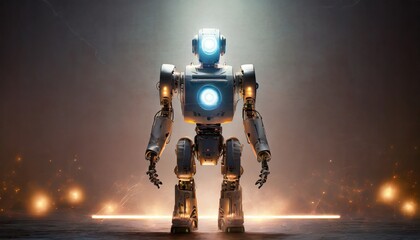 humanoid bot ready to invade our cities in the light of sunset. artificial intelligence advances. AI generate