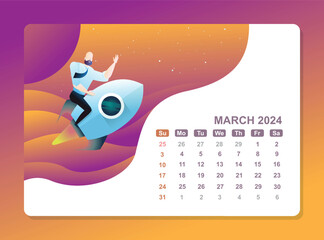 Flat design business concept of March 2024 year calendar
