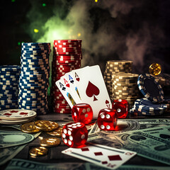 casino chips and cards, poker, gambling, cards, Ai generated 