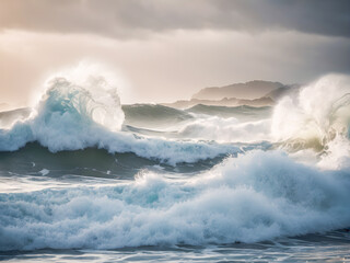 Obraz premium Beautiful seascape with stormy ocean waves and dramatic sky