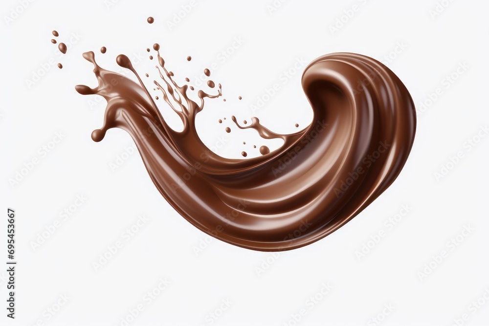 Poster a splash of chocolate in the shape of a wave of chocolate on a white background with a splash of cho