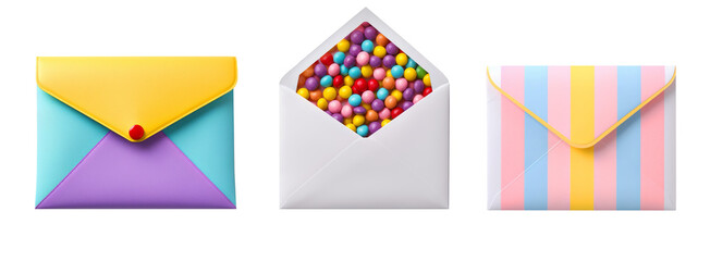 Set of envelopes on transparent background.
