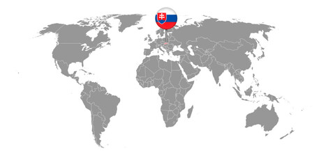 Pin map with Slovakia flag on world map. Vector illustration.